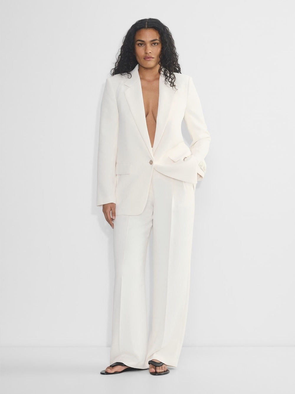 Aritzia the effortless pants 14 tall cream white tone minimalist high rise 34”